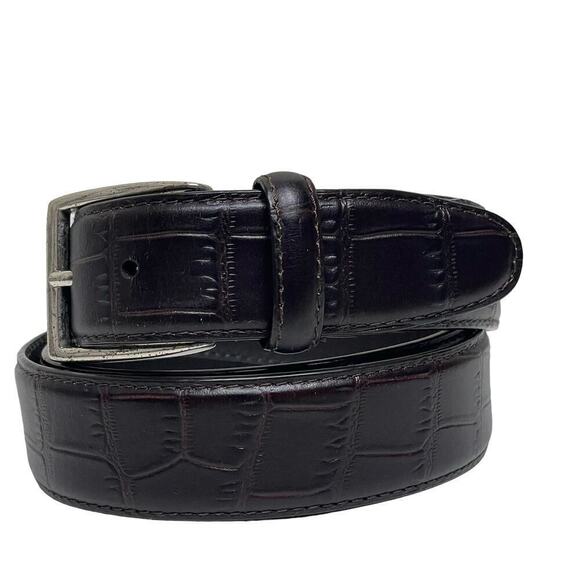 J. McLaughlin Men's Croc Leather Embossed‎ Brown Size 42 Belt - Picture 1 of 7